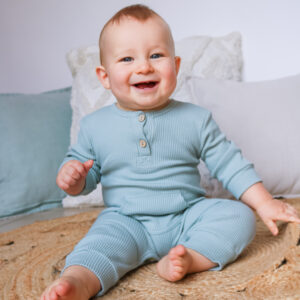 Luca ribbed cotton one-piece- Aqua Blue