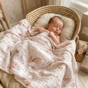 Sweet Bunnies Multifunctional bamboo and cotton Muslin Blanket